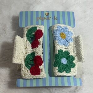 Pipers set of 2 crochet cherry and floral hair claw clips